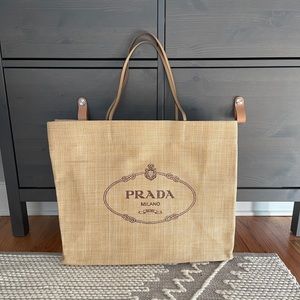 Prada Raffia Beach Tote Bag
